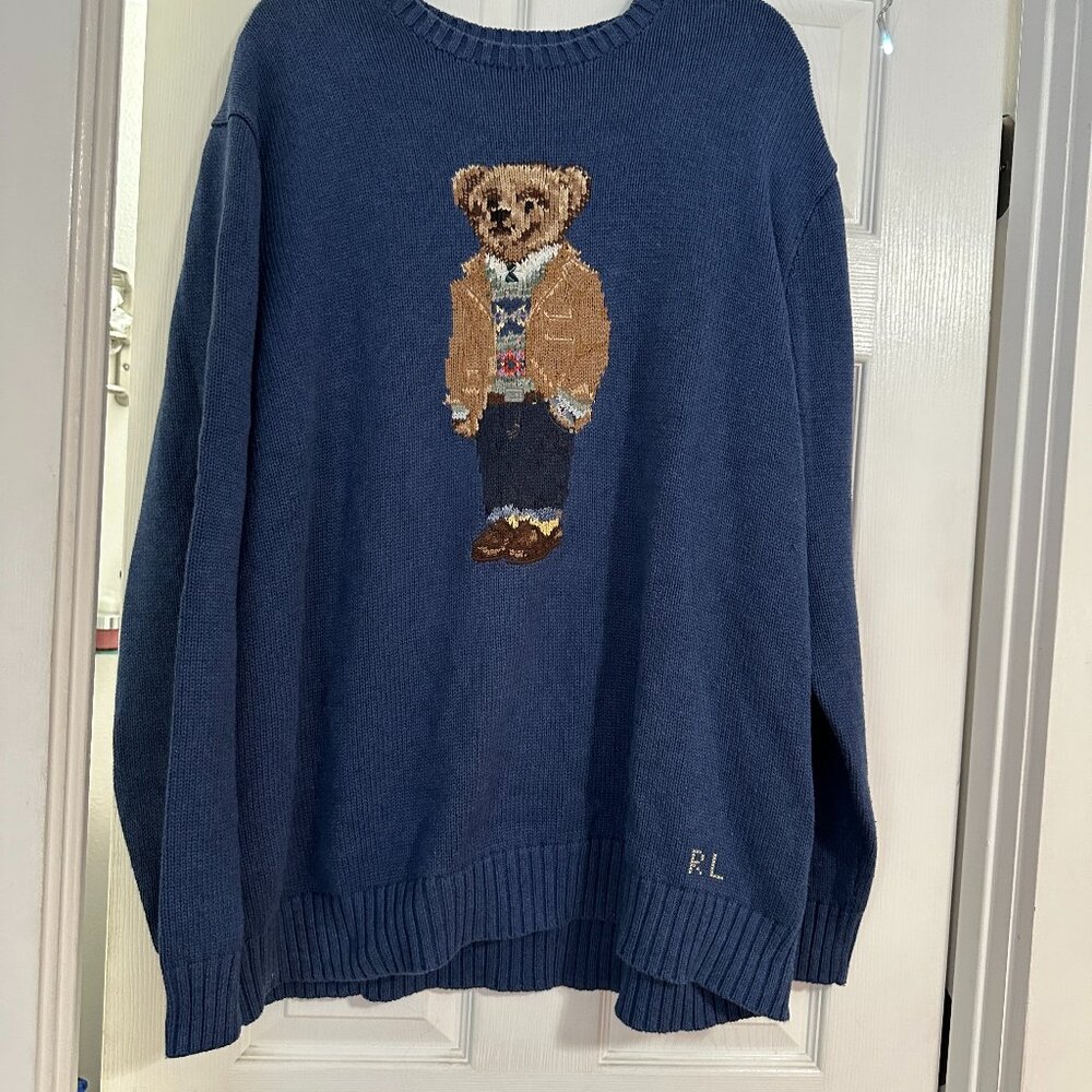 Ralph Lauren Teddy Bear Unisex 3x Big Blue Sweater~Worn Once